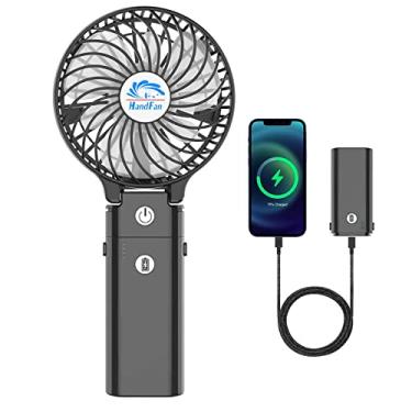 Imagem de HandFan Ventilador portátil portátil de 5200 mAh, ventilador portátil pessoal recarregável por USB, design de alça removível e portátil dobrável de 180°, 3 velocidades de resfriamento de fluxo de ar