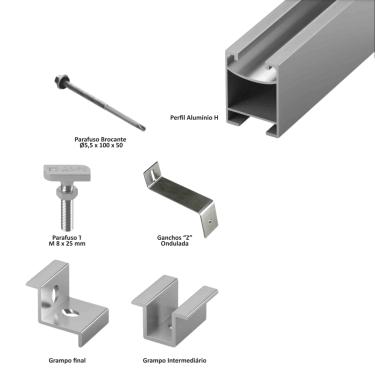 Imagem de Estrutura p/ Fixação Em Telha Metálica p/ 04 Placas Retrato 4,80mts 30/35mm Completa – Pratyc