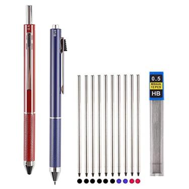 Imagem de Ipienlee Canetas multifuncionais 4 em 1 de 0,7 mm, caneta esferográfica de 3 cores e lapiseira de 0,5 mm em uma caneta contêm 2 canetas e 10 refis de caneta esferográfica e 1 pacote de refil de lápis,