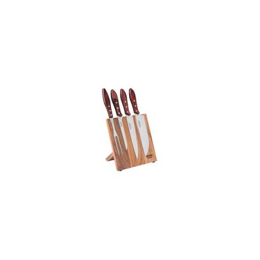Imagem de Jogo para churrasco com laminas em aço inox E cabos em madeira polywood vermelho 5 peças tramontina