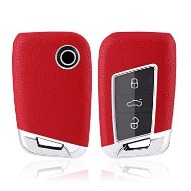 Imagem de HIBEYO Capa de chaveiro de carro com textura de couro ABS com chaveiro serve para Volkswagen Passat Golf Alltrack Atlas Jetta Skoda Tiguan Superb Car Key Case Cover Smart Remote Car Key Holder 3