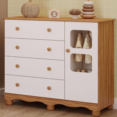 Imagem de Cômoda de Bebê Infantil 1 Porta com Janela 4 Gavetas 100% MDF Uli