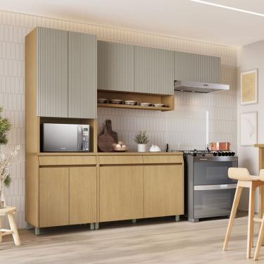 Imagem de Cozinha Completa 4 Peças 9 Portas 3 Gavetas Simone Mendes 270cm 100% Mdf Carvalho/Greige