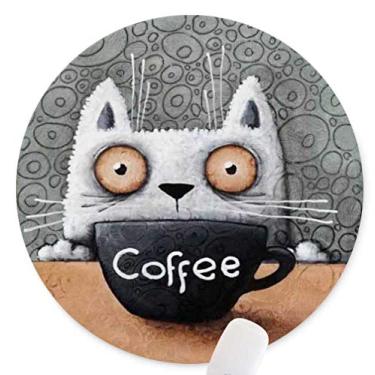 Imagem de Tapete de mouse redondo, borracha antiderrapante redondo dos desenhos animados café gato mousepads desktops tapete de mouse de jogos personalizado projetado para casa e escritório, 20 x 20 cm