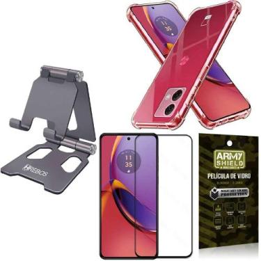 Imagem de Kit Capinha Moto G84 + Suporte de Mesa + Película 3D - Armyshield