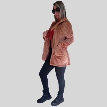 Imagem de Jaqueta Casaco Teddy Bear Manabana Feminina Blusa com Pelúcia, GG, Beg