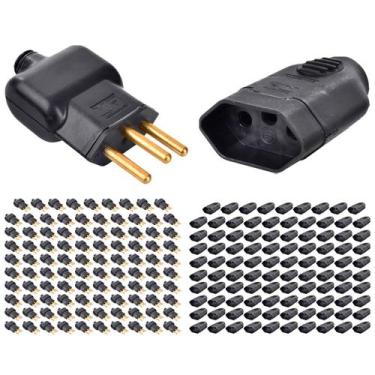 Imagem de Kit 100 Plug Pino Macho 20a 2P+T com 100 Tomada Fêmea 20a 2P+T - Ilumi