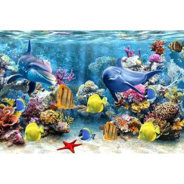 Imagem de Painel de Lona Fundo do mar Golfinhos e peixes - 300x200cm - Fabrika d
