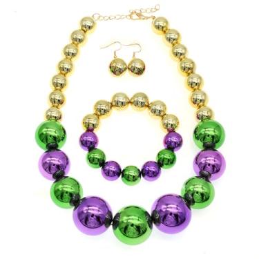 Imagem de CIOOU Colar grande de pérolas falsas para mulheres, conjunto de colar e brincos de pérolas grossas dos anos 1920, conjunto de bijuterias de fantasia, festa de formatura, casamento, X-Large, Zinco,