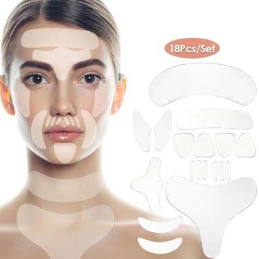 Imagem de Adesivo Silicone Anti-Rugas 18 Pçs Rosto Testa Busto Pescoço - Shoppin