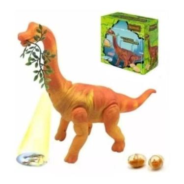 Imagem de Dinossauro Anda Bota Ovo Som Luz Movimento Projetor LARANJA Com folha.
