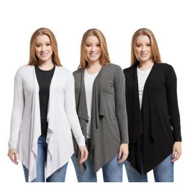 Imagem de Kit 03 cardigans feminino kimono com bico manga longa - Wooks, Branco,