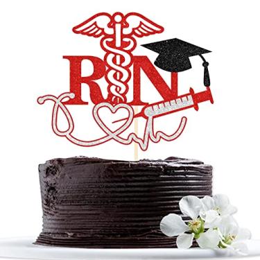 Imagem de Enfermeira Graduação RN Cake Topper - Congrats RN BSN Decoração de festa de formatura - Decoração de bolo de graduação de enfermeira - Decorações de festa de graduação da escola de enfermagem, glitter