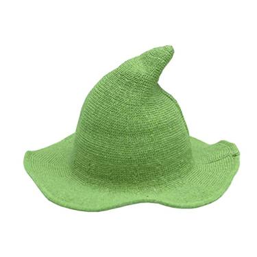 Imagem de URFUN Chapéu feminino de lã de bruxa, aba larga, espiral, gorro tricotado para decoração de festa de Halloween, Verde, tamanho �nico