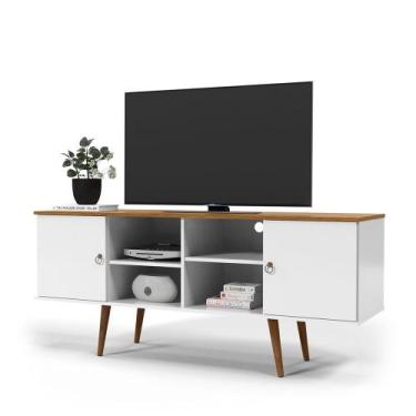 Imagem de Rack Estrela Branco Acetinado/Cumaru - Patrimar Móveis