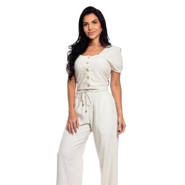 Imagem de Conjunto Feminino Linho Alfaiataria Cropped E Calca Pantalona  - RESTR
