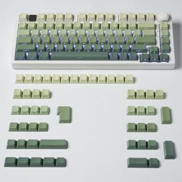Imagem de Mintcaps PBT Doubleshot Keycaps 134 teclas gradiente verde retroiluminado perfil OEM teclas impressão lateral brilho através de teclas personalizadas conjunto para 60% 65% 75% 100% Cherry Gateron MX
