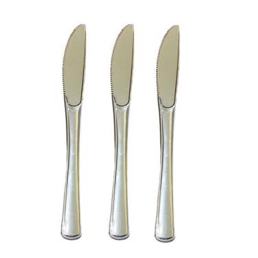 Imagem de Kit 36 un Facas Refeição Luxo Plástico Prata 19,5cm Festa - Blook
