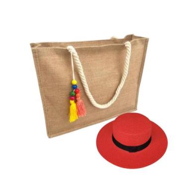 Imagem de Kit Chapéu Paris E Bolsa Palha Juta Zíper Praia Verão Moda Piscina - Ú