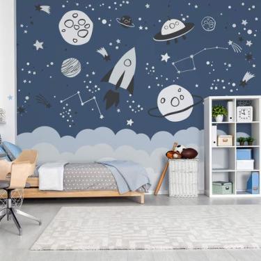 Imagem de Papel de Parede Quarto Menino Planetas e Naves no Espaço 9m² - Quartin