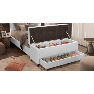 Imagem de Puff Báu Sapateria Queen 158x50x45 - Móveis Digital, Corano Branco