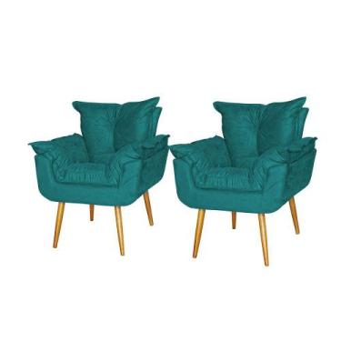 Imagem de Kit 2 Poltronas Opala Pé Palito Quarto Recepção Suede Azul Turquesa - 