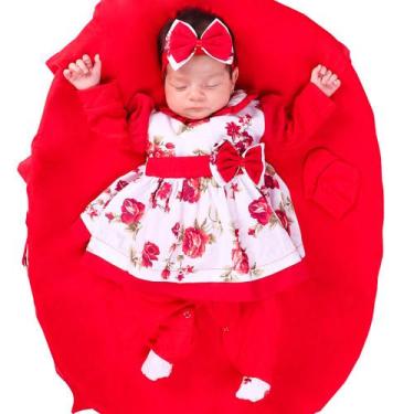 Imagem de Saída de Maternidade Menina Charmosa Floral Vermelho 05 Peças - Enxova