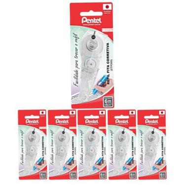 Imagem de Kit 6 Refis Corretiva CORRETION TAPE SM/ZTPR5-W Pentel, Branco