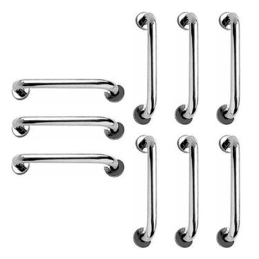 Imagem de Barra de Apoio 40cm Aço Inox Kit 9 Unidades Cadeirante Idoso Deficient
