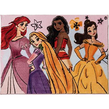 Imagem de Gertmenian 19837 Disney Junior Tapete licenciado para decoração de quarto infantil, tapete de área de cama, 101 x 137, menina princesa rosa, roxo, laranja aquarela