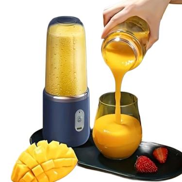 Imagem de Liquidificadores portáteis para shakes e smoothies, espremedor de frutas recarregável por USB com 6 lâminas, liquidificadores portáteis para esportes viagens ao ar livre azul