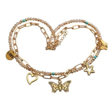 Imagem de GelConnie Colares de madeira para mulheres, colar de couro dourado, longo, boho em camadas, prata, hippie, gargantilha, joia boêmia para mulheres, Couro sintético, Sem Pedra Preciosa