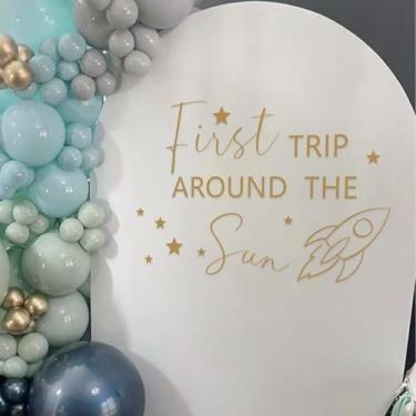 Imagem de Adesivo de decoração de arco de balão de primeira viagem ao redor do sol, decoração de festa de primeiro aniversário com tema solar, para pano de fundo, tema espacial de bebê, menino, adesivo de