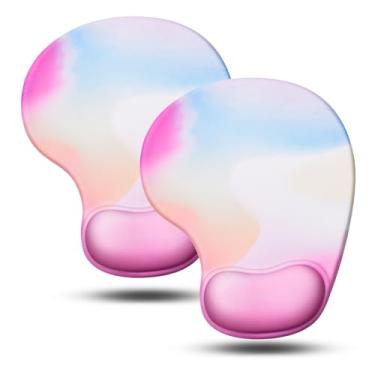 Imagem de JIKIOU Mouse Pad, pacote com 2 tapetes de mouse ergonômicos com suporte confortável de gel para descanso de pulso e tecido de lycra, base de poliuretano antiderrapante para facilitar a digitação,