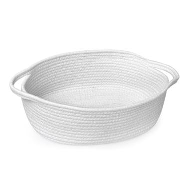 Imagem de MEGASKET Cesta branca pequena de tecido, 33 cm x 23 cm x 12,7 cm, cestas vazias para presentes, cesta de presente de corda de algodão, linda cesta de bebê para berçário, caixa de brinquedo para cães e