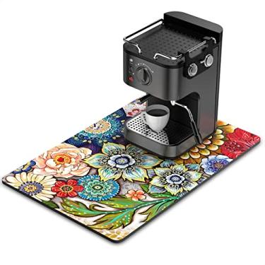 Imagem de Rnivvi Tapete de Café, 16"X24" Tapete de Bar de Café com Tema de Flores para Acessórios e Organizador de Estação de Café, Secagem de Pratos Absorvente para Balcão de Cozinha, Decor (24"C X 16"L X 0,2"