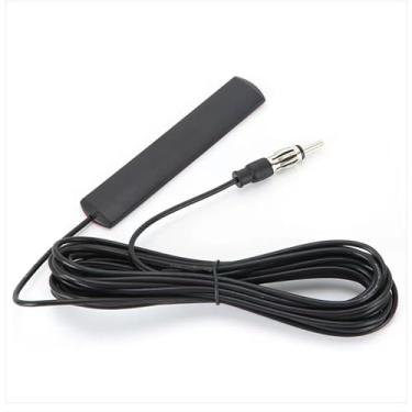 Imagem de Antena universal de rádio veicular AM FM antena adesiva de montagem adesiva para para-brisas oculta com cabo e conector de plugue DIN para veículos, caminhões, SUV, carro, receptor de mídia estéreo -