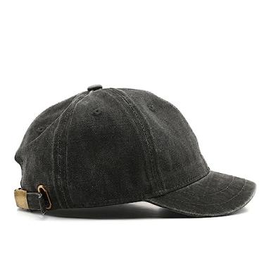 Imagem de Boné de beisebol vintage de aba curta ajustável não estruturado lavado envelhecido algodão branco chapéu de pai para homens e mulheres, Preto, Tamanho �nica
