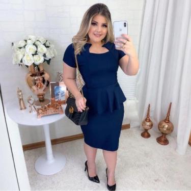 Imagem de Vestido Plus Size Peplum Bico Moda Evangélica Feminina - MISS FLOWER, 