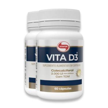 Imagem de Kit 2X: Vita D3 Vitamina D 2.000UI 500mg Vitafor 60 Cápsulas