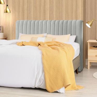 Imagem de Cabeceira Cama Box Queen 1,60m Estofada Havai Veludo Cinza Claro - VIL