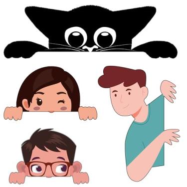 Imagem de Conjunto de 4 peças de adesivos de parede com personagens Peekaboo, desenho animado de gato e pessoas, arte decorativa de vinil, cortado, SUV, van, janela, para-choque, parede, laptop, tablet, copo,