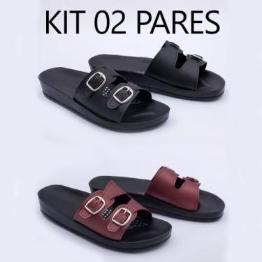 Imagem de Kit 2 Pares Chinelos Ortopédicos Femininos Confortavel Terapia dos Pés