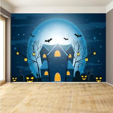 Imagem de Lcythiazole Tamanho personalizável Peel and Stick Murais de papel de parede de Halloween, papel de parede de terror, adesivos de parede de terror, papel de parede de morcego para Halloween, sala de