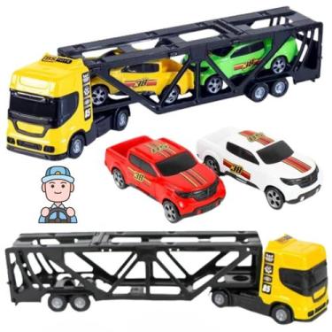 Imagem de Kit Caminhão Carreta Cegonheira Cegonha + 2 Carrinhos Brinquedo Infant