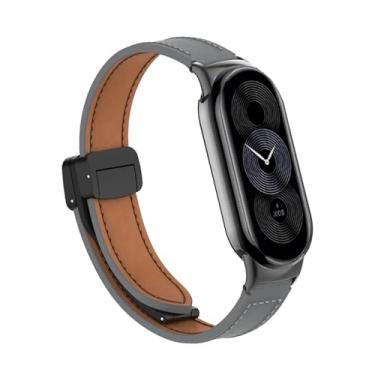 Imagem de SRDRK Pulseira de couro para Xiaomi Mi Band 9 de substituição com fivela magnética para xiaomi miband 8 mi band Correa (cinza escuro, para Miband 8)