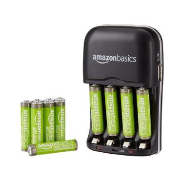 Imagem de Baterias recarregáveis Amazon Basics AAA 850mAh x12 com carregador
