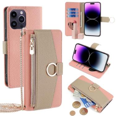 Imagem de YOUULAR Capa carteira com alça transversal compatível com Realme GT7 Pro Racing Edition, bolsa magnética com zíper, bolso de couro PU, capa flip para celular com suporte, rosa