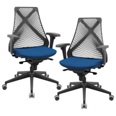 Imagem de Kit 02 Cadeiras De Escritório Giratória Presidente Unix P03 Tela Cinza Crepe Azul - Lyam Decor