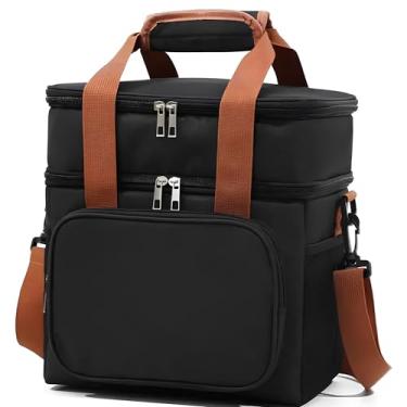 Imagem de Bolsa Térmica Premium Grande Espaçosa Dois Compartimentos Lancheira para Marmita, Passeio, Escola, Faculdade, Trabalho Bolsa Para Marmita (Preto, 27,5x25 cm)